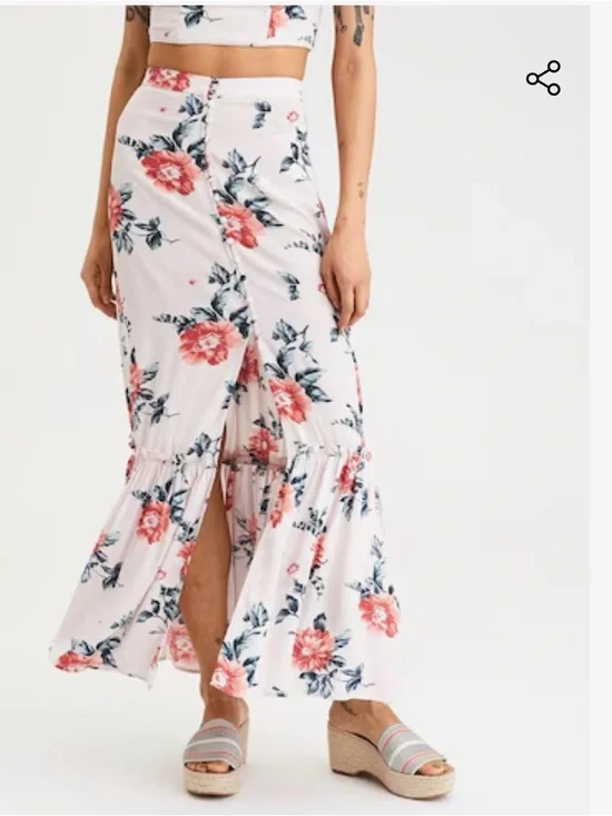 American Eagle Outfitters Pink Maxi Skirt with Coral Floral Print XL - Picture 3 of 9